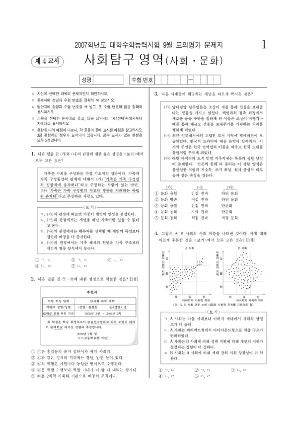 2007학년도 9월 모평(평가원) 사회문화