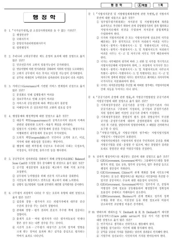 2018년 제2회 지방공무원 7급 행정학 (A)