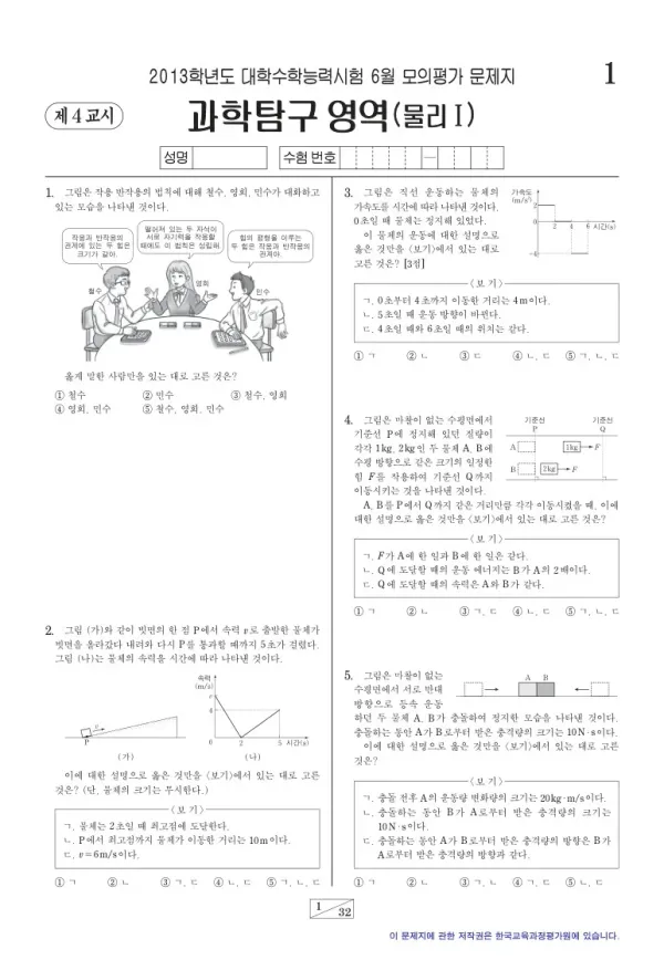 2013학년도 6월 모평(평가원) 물리I