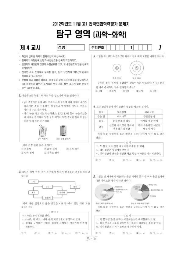 2012년 11월 고1 학평(경기) 화학