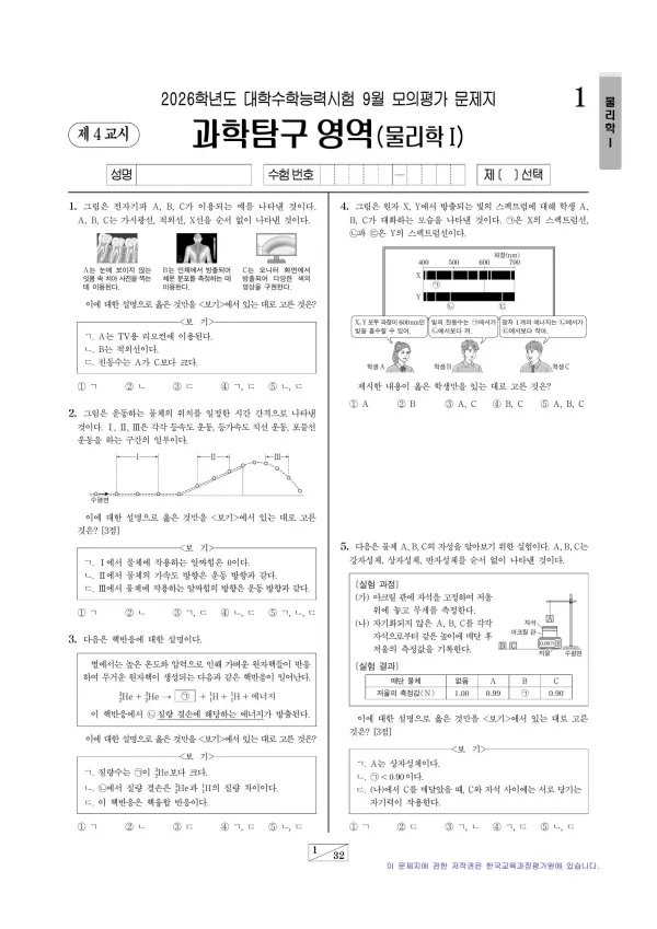 2026년 9월 고3 과학탐구 물리학 I