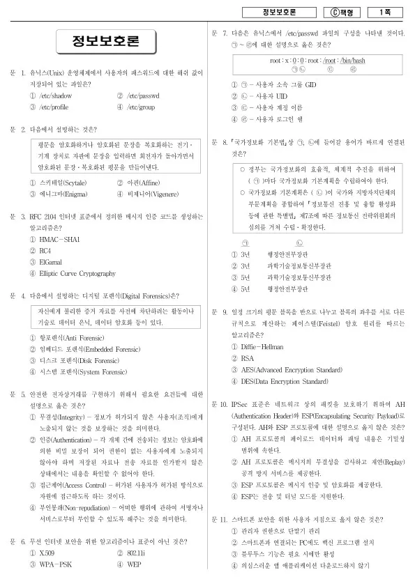 2017년 지방공무원 9급 정보보호론 (C)