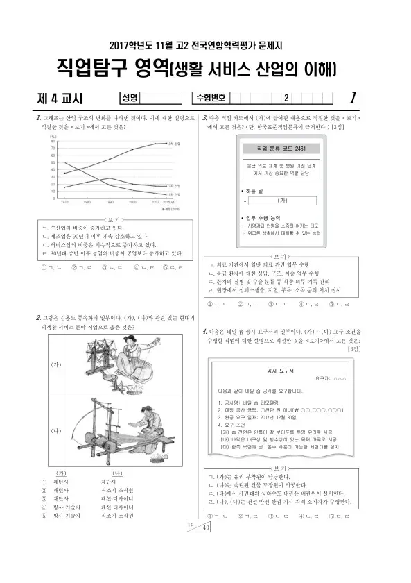 2017년 11월 고2 학평(경기) 생활 서비스 산업의 이해