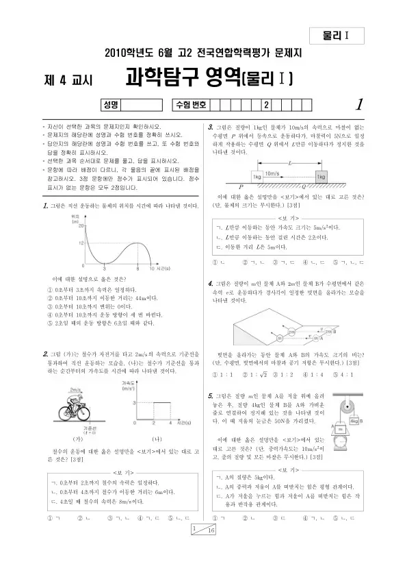 2010년 6월 고2 학평(부산) 물리I