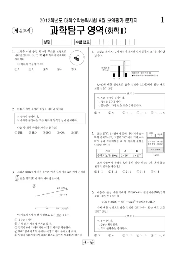 2012학년도 9월 모평(평가원) 화학II