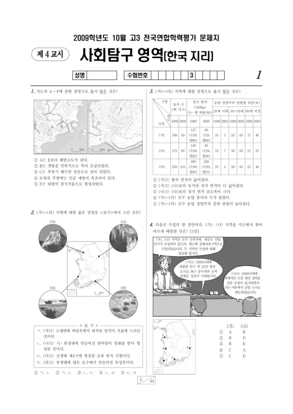 2009년 10월 고3 학평(서울) 한국지리