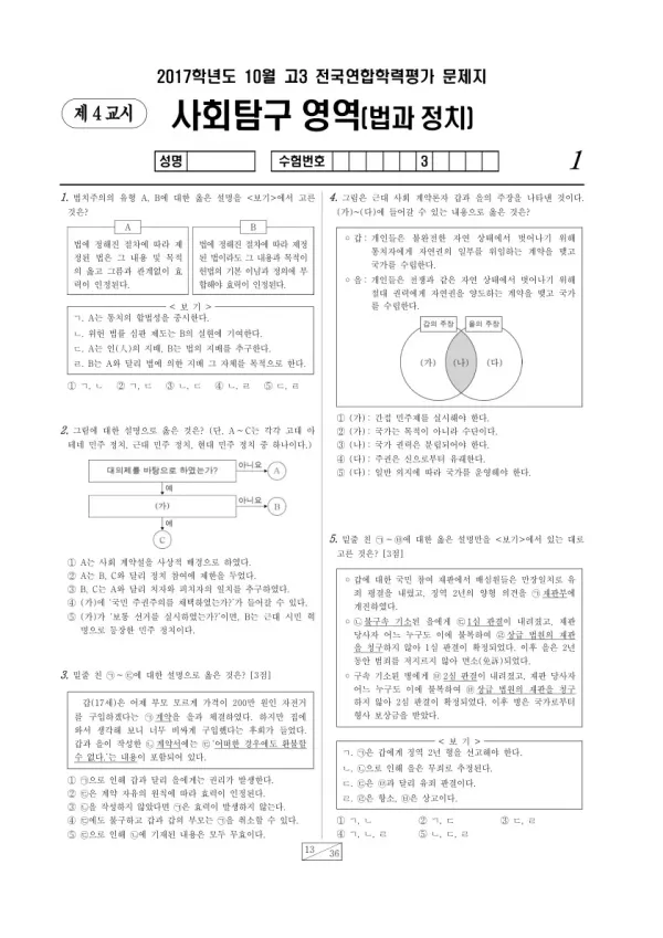 2017년 10월 고3 학평(서울) 법과정치