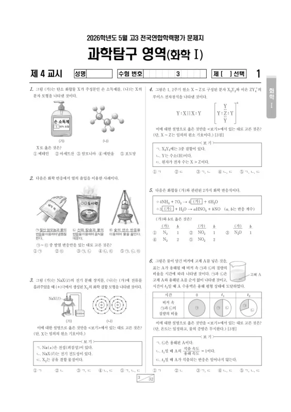 2026년 5월 고3 학평(경기) 화학I