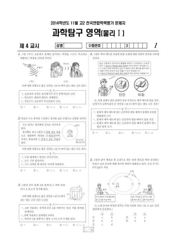 2014년 11월 고2 학평(경기) 물리I