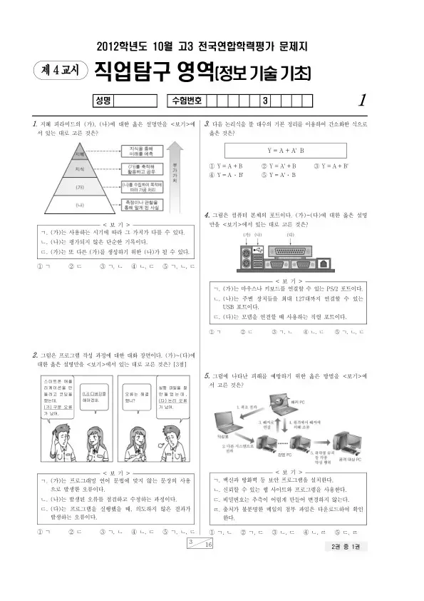 2012년 10월 고3 학평(서울) 정보기술기초