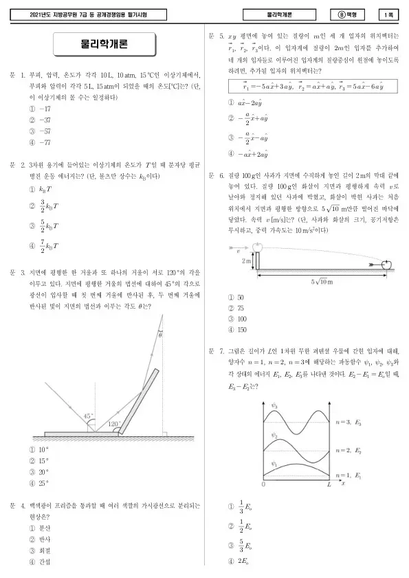 2021년 제2회 지방공무원 7급 물리학개론 (B)