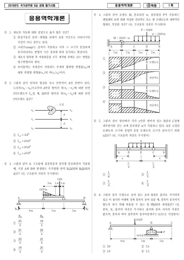 2019년 국가공무원 9급 응용역학개론 (라)