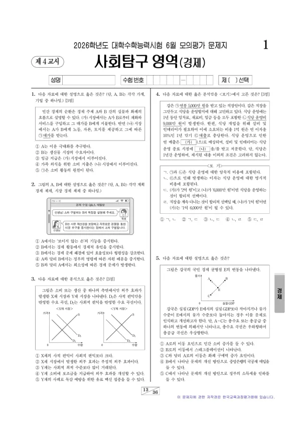 2026년 6월 고3 사회탐구 경제