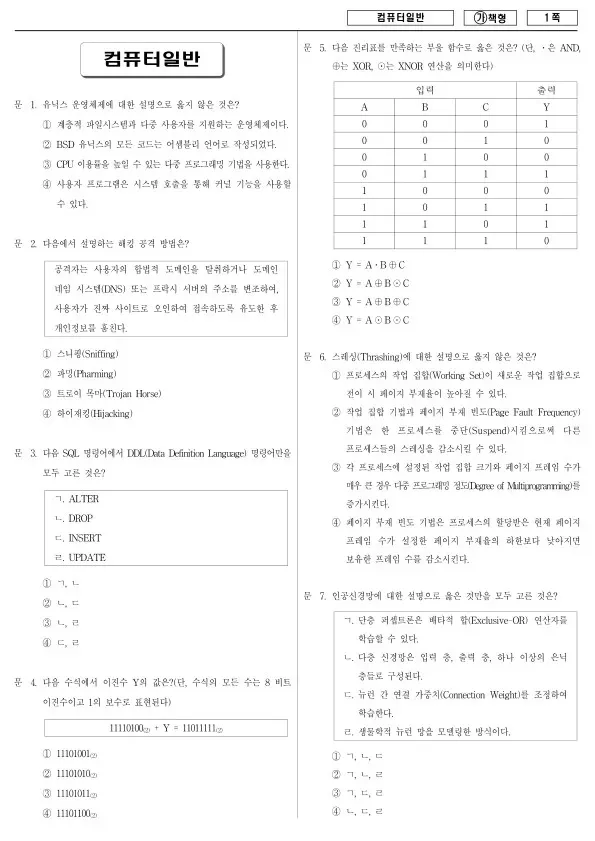 2018년 국가공무원 9급 컴퓨터일반 (가)