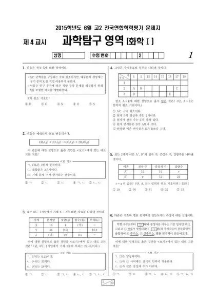 2015년 6월 고2 학평(부산) 화학I