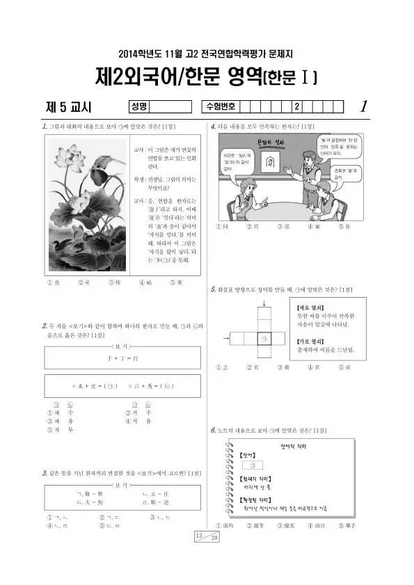 2014년 11월 고2 학평(경기) 한문