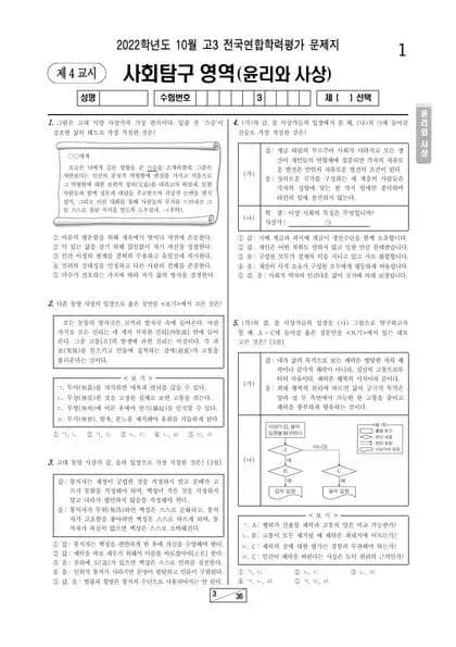 2022년 10월 고3 사회탐구 윤리와 사상