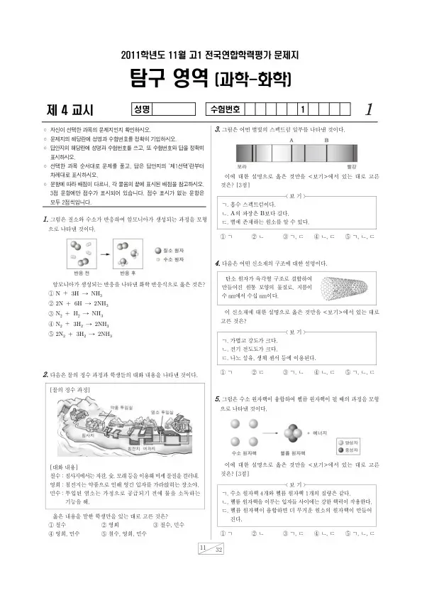 2011년 11월 고1 학평(경기) 화학