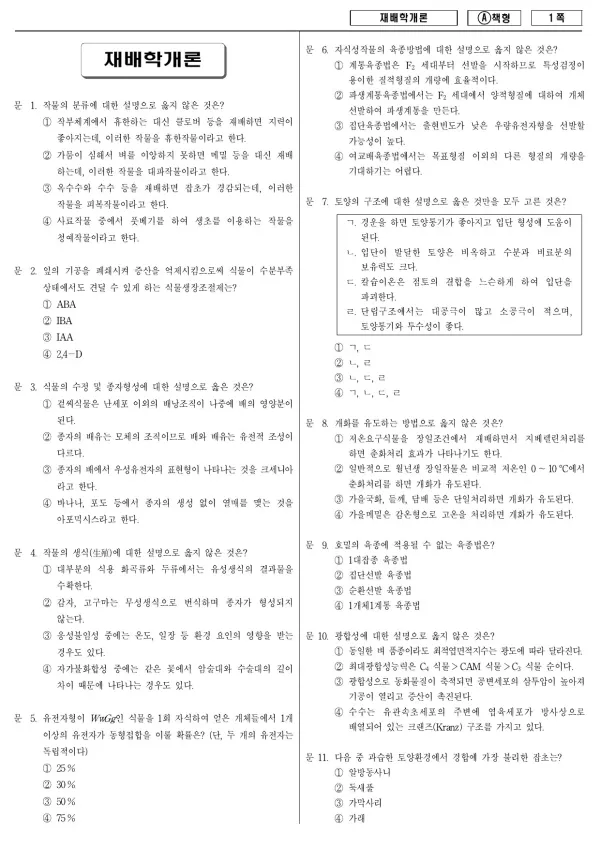 2017년 지방공무원 9급 재배학개론 (A)