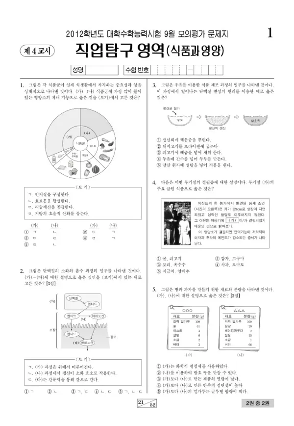 2012학년도 9월 모평(평가원) 식품과영양