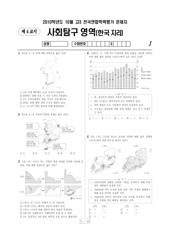 2010년 10월 고3 학평(서울) 한국지리