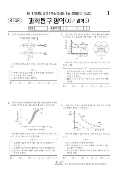 2016년 9월 고3 과학탐구 지구과학 I