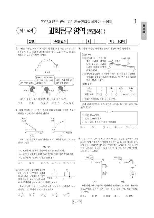 2025년 6월 고2 과학탐구 물리학 I