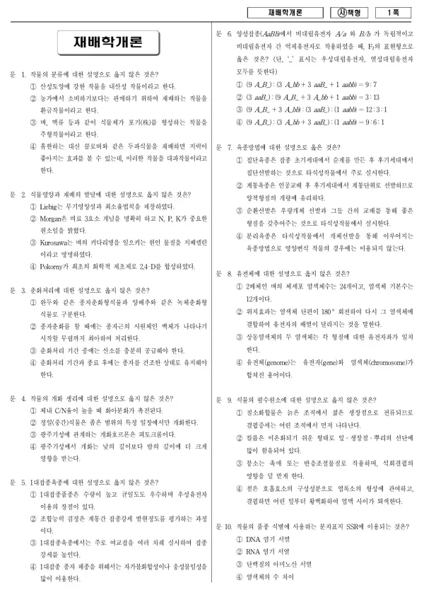 2015년 국가공무원 9급 재배학개론 (사)