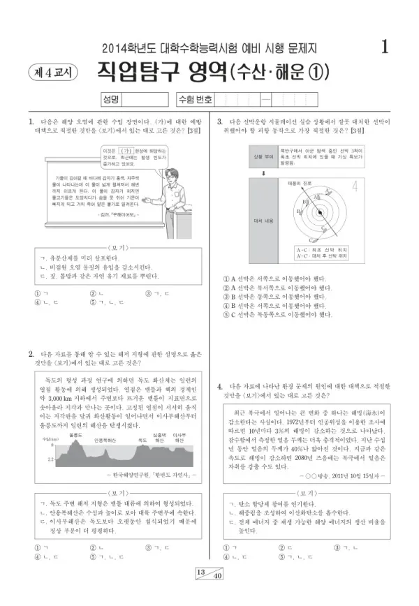 2014학년도 수능 예비시행(평가원) 수산해운①