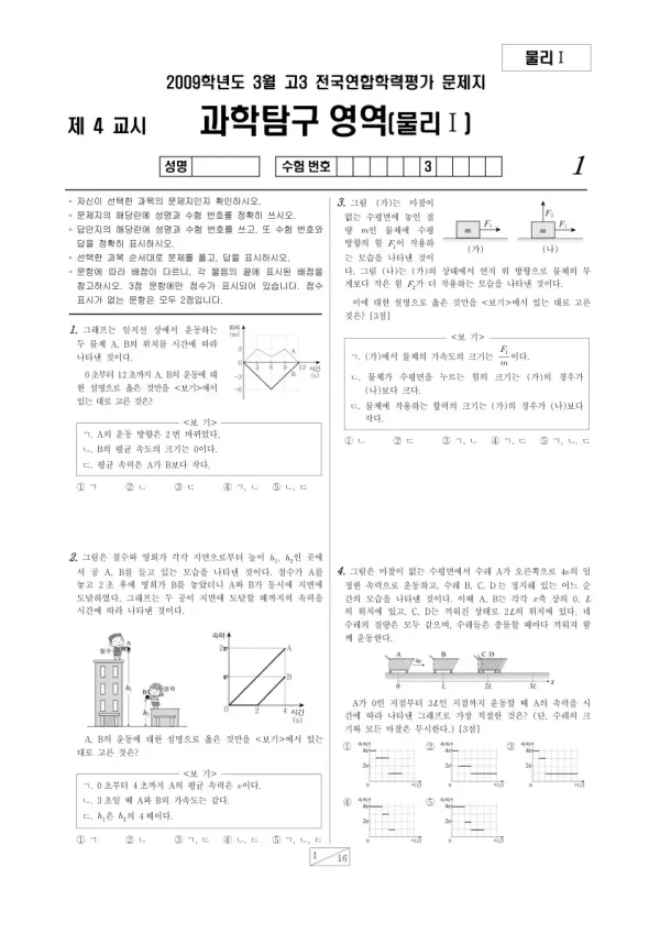2009년 3월 고3 학평(서울) 물리I