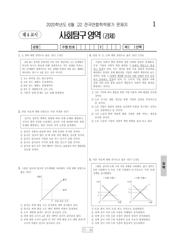 2020년 6월 고2 사회탐구 경제
