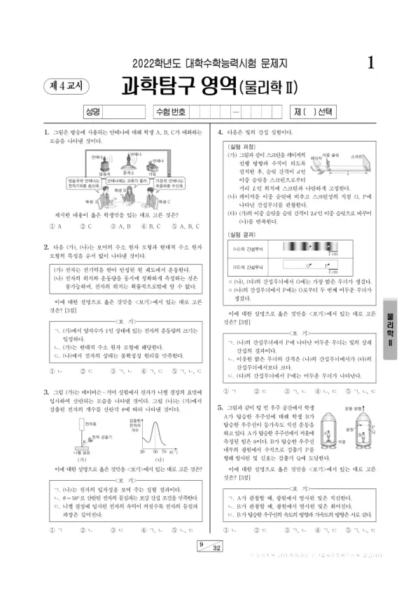 2022학년도 수능 물리학 II