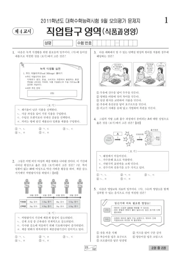 2011학년도 9월 모평(평가원) 식품과영양