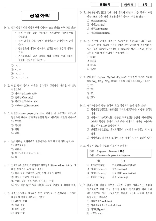 2015년 국가공무원 9급 공업화학 (사)