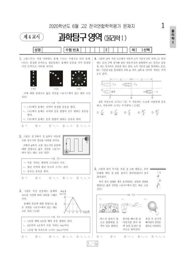 2020년 6월 고2 과학탐구 물리학 I