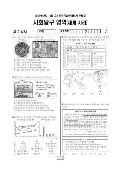 2016년 11월 고2 사회탐구 세계지리