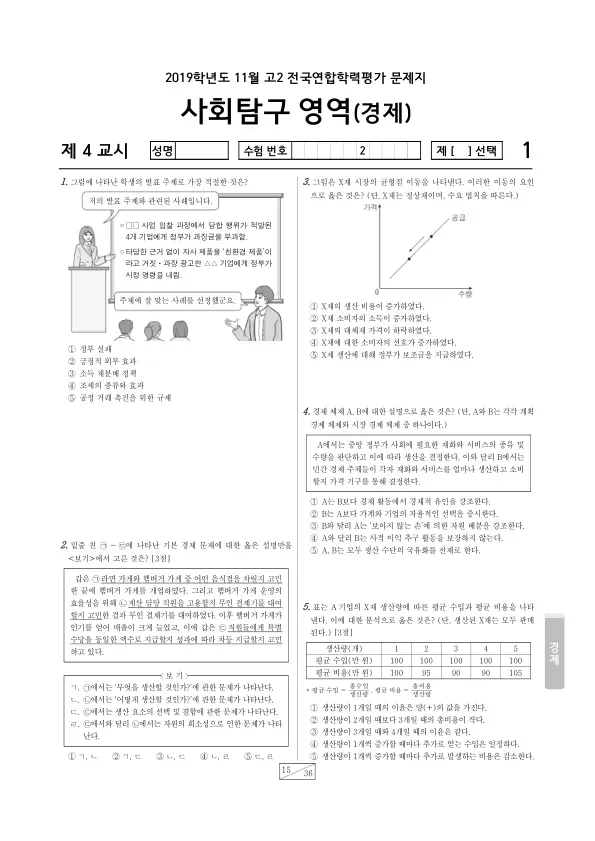 2019년 11월 고2 사회탐구 경제