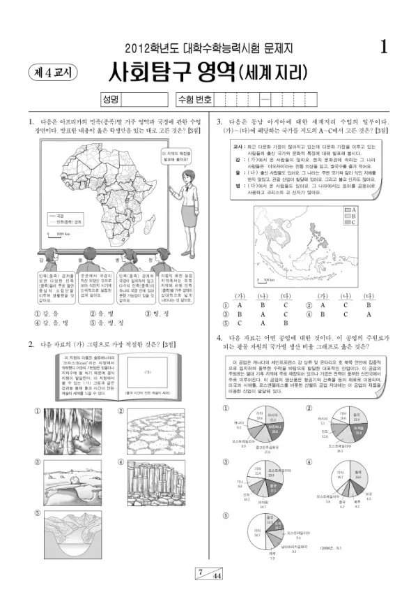 2012학년도 수능 세계지리