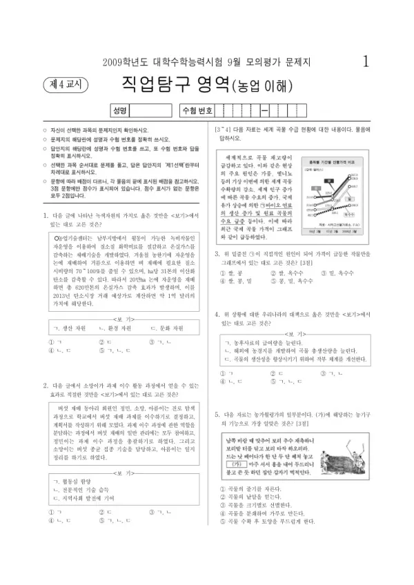 2009학년도 9월 모평(평가원) 농업이해