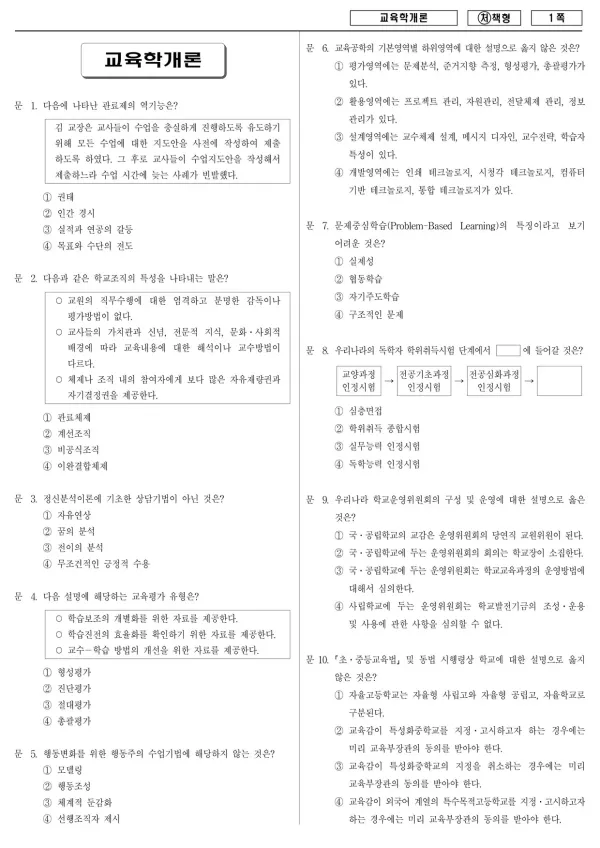 2015년 국가공무원 9급 교육학개론 (처)