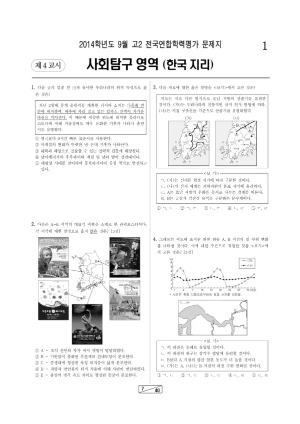 2014년 9월 고2 학평(인천) 한국지리