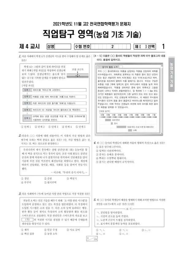 2021년 11월 고2 학평(경기) 농업 기초 기술