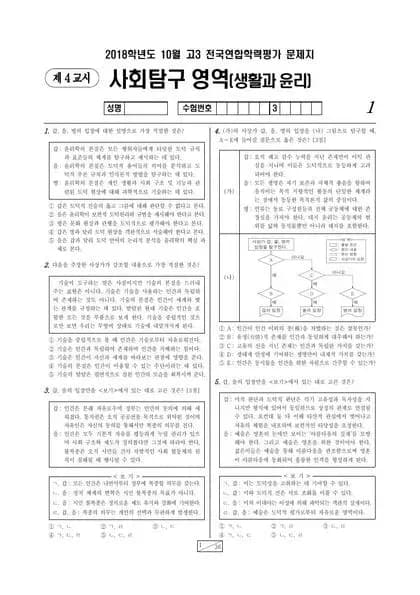 2018년 10월 고3 사회탐구 생활과 윤리