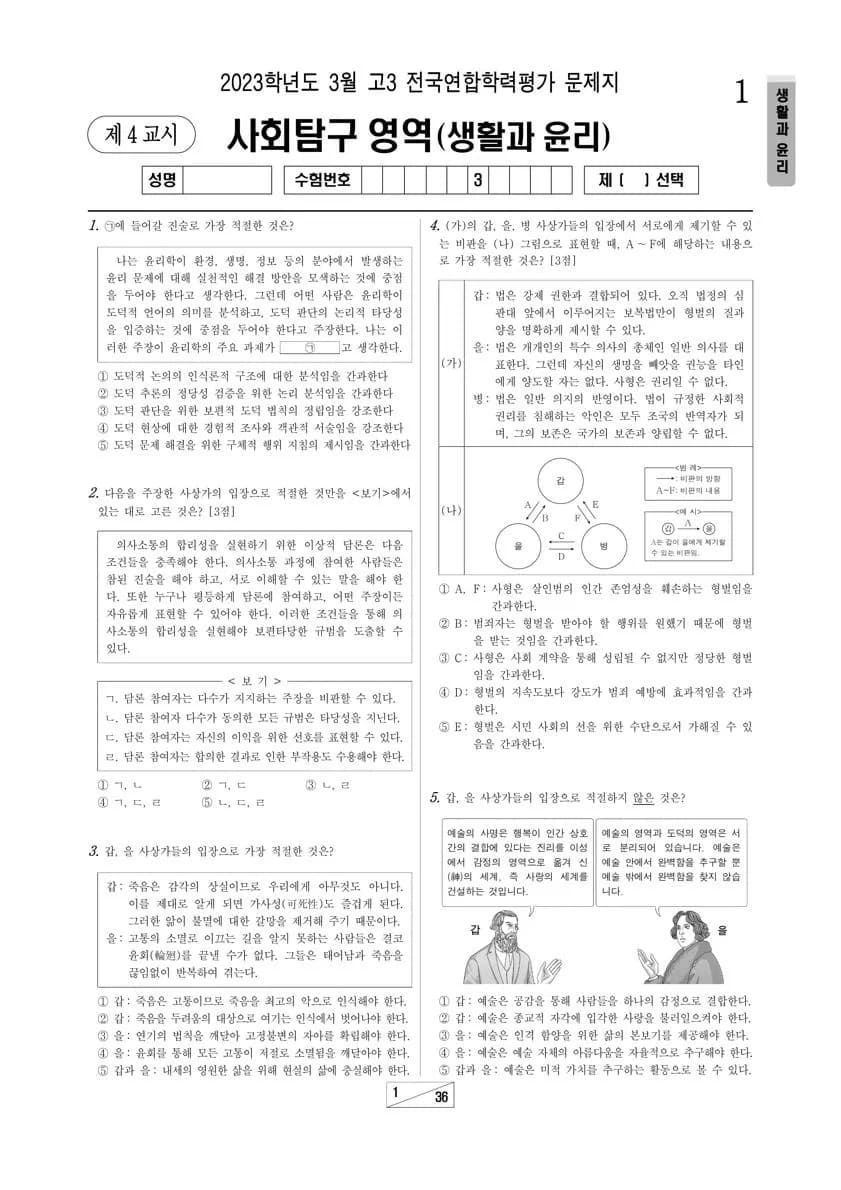 2023년 3월 고3 사회탐구 생활과 윤리 썸네일 이미지
