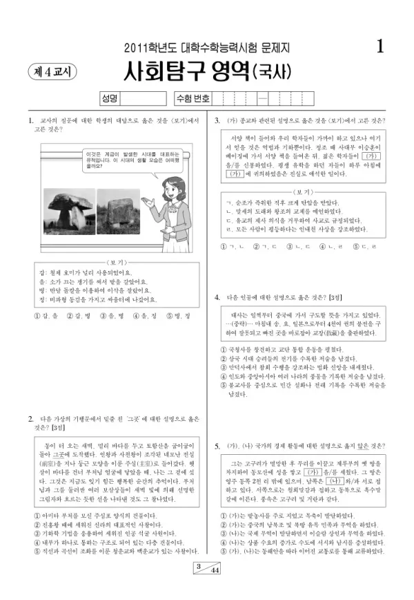 2011학년도 수능 한국사