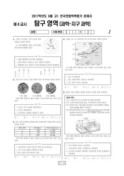 2017년 6월 고1 지구과학