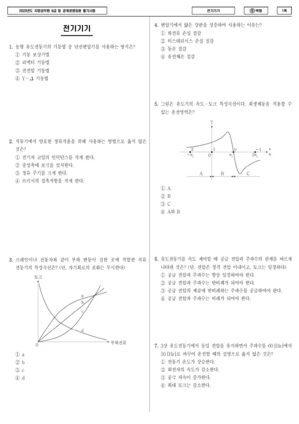2023년 제1회 지방공무원 9급 전기기기 (B)