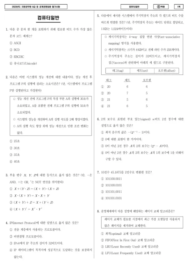 2023년 제1회 지방공무원 9급 컴퓨터일반 (B)
