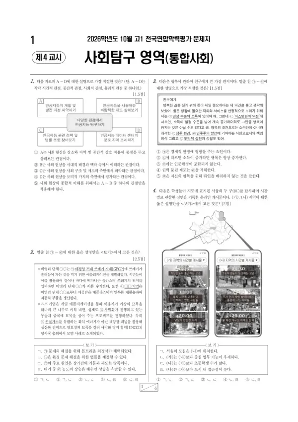 2026년 고1 10월 학평(경기) 통합사회