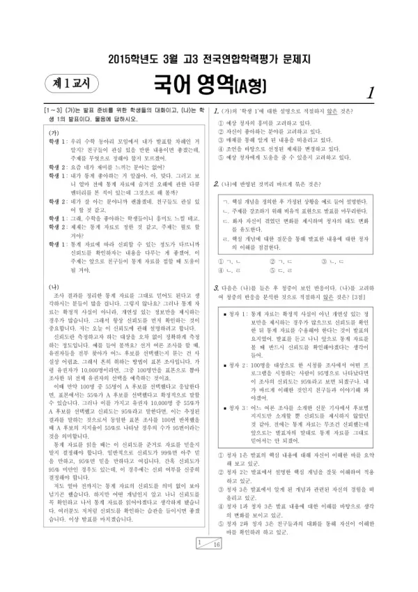 2015년 3월 고3 학평(서울) 국어A형